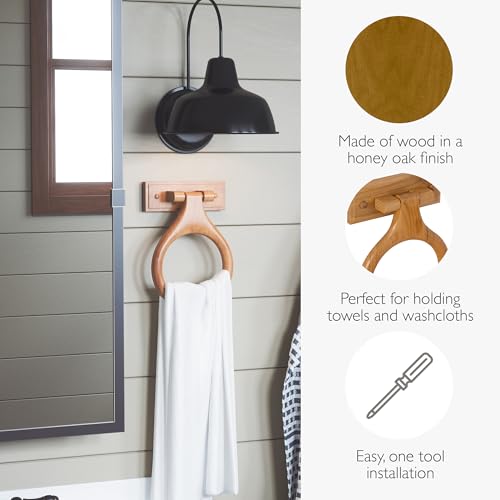 Dalton 4-Piece Bathroom Accessory Set, Honey Oak, Includes Towel Bar, Towel Ring, Toilet Paper Holder, and Robe Hook – Design House, 561258 - size: 4-Piece