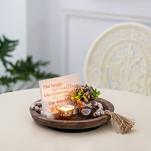 Turntable Rustic Wooden Serving Tray: Hanobe Round Wood Decorative Vintage Centerpiece Candle Holder Trays Farmhouse Ottoman Tray with Turn Table for Kitchen Countertop Coffee Table - color: Distressed & Turnable