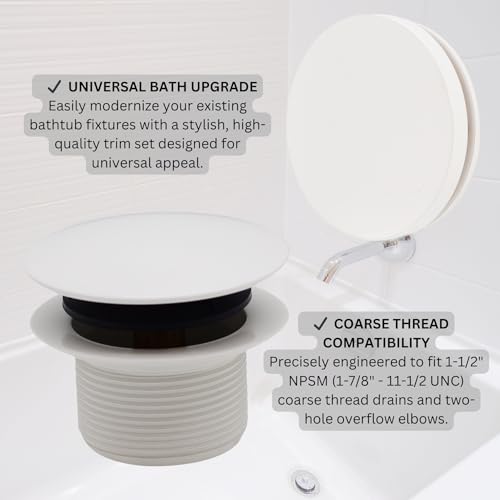 Westbrass A398RK-50 1-1/2" NPSM Coarse Thread Mushroom Tip-Toe Bathtub Drain Stopper with Illusionary Overflow Faceplate, Powder Coat White - color: Powder Coat White