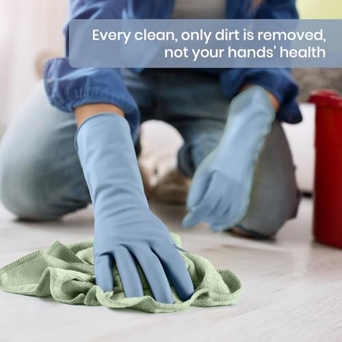 Rubber Cleaning Gloves for Dishwashing, 4 Pairs Reusable Kitchen Gloves for Washing Dishes and Household Cleaning, Blue Dish Gloves with Flocked Lining and Non-Slip Grip, Pefect for Woman Men - M - color: Blue, size: Medium