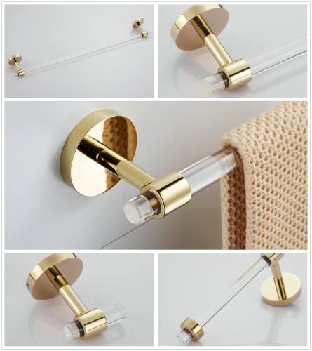 SHUNLI Bathroom Accessories Hardware Set 4 Pieces Wall Mounted,Towel Rack+Hand Towel Holder+Toilet Paper Holder+Hook,Brass and Acrylic,Gold Towel Bar Set - size: 4-Piece (40cm Towel Bar)