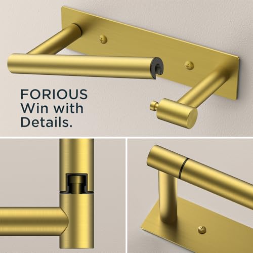FORIOUS Toilet Paper Holder, Adhesive or Screw Wall Mount Pivoting Tissue Roll Holder, Stainless Steel Self Adhesive Toilet Paper Roll Holder no Drilling (Brushed Gold, Square) - color: Brushed Gold