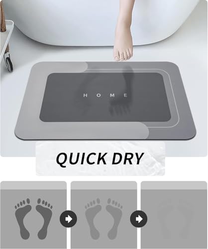 Housego Absorbent Bath Mat Magic Rug, Quick Drying Magic Bath Mat Non-Slip Floor Rug Rubber Backed for Bathroom Kitchen Shower Sink, Water Absorbent (1PC, 16.93''x26.77'', Dark Gray) - color: Dark Gray, size: 1'5" x 2'3" (Rectangular)