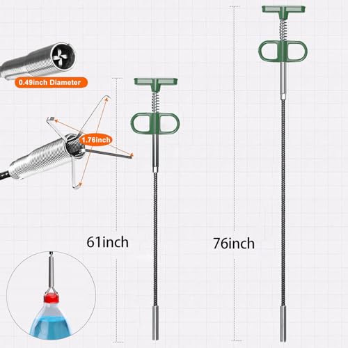 Upgrade Drain Snake Hair Drain Clog Remover，61 Inch Flexible Claw Grabber Tool for Home Sink, Bathroom Tub,Drain, Toilet, Tight Spaces Unclogger Tool - color: T61