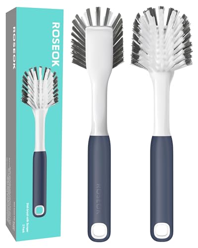 ROSEOK Dish Brush, Dish Scrubber, Nylon Bristles with Built-in Scraper | For Cleaning Dishes, Pots, Non-Stick Pans and Sinks, Navy Blue, 2 Pack - color: Navy Blue