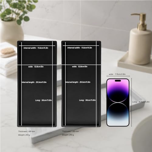BBK Bathroom Vanity Tray 11.8 in- 2 Pack(Large) Silicone Bathroom Tray for Counter, Perfume Key Trinket Ring Tray, Decor Soap Dispenser Countertop Tray for Kitchen Sink Organization (Black) - color: Black (2-pack Large)