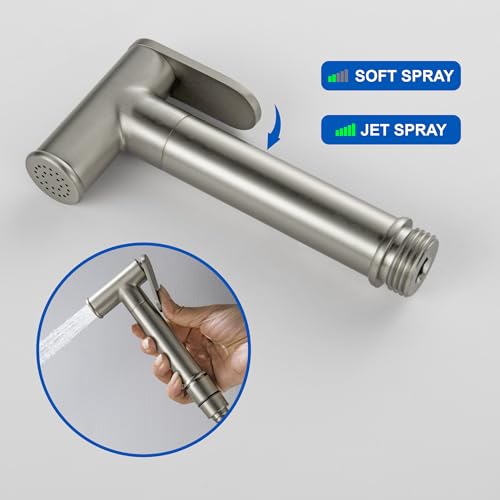 SHAMANDA Warm Water Bidet Sprayer for Toilet with Hot and Cold Brass Rough-in Valve, Stainless Steel Round Handheld Bidet Attachment Set for Feminine, Pets and Baby Diaper Wash, Brushed Nickel - color: Brushed Nickel, style: Hot & Cold Water Modes-Round
