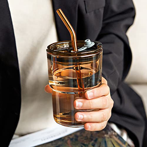 BLUEPOLAR 13oz/400ml Tumbler Water Glass, Cups with Straw and Lid Sealed Carry on for Coffee, Iced Tea, Thick Wall Insulated Glass Cup (Amber)… - color: Amber