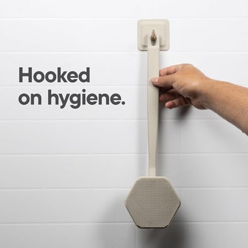 TOOLETRIES Silicone Back Scrubber for Shower with Hook - Sand | Long ergonomic bath brush with a non-slip grip for exfoliating and reaching hard-to-reach areas comfortably. - color: Sand