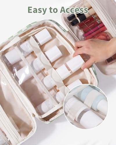 Narwey Hanging Travel Toiletry Bag for Women Checkered Makeup Bag Organizer Cosmetic Make up Toiletries Bag for Travel Essentials Accessories (Mint Green Checkerboard, Large) - color: Mint Green Checkerboard, size: Large