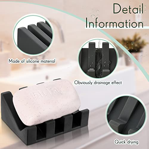 Cunhill 2 Pieces Silicone Soap Dish Self Draining Soap Dish Shower Waterfall Bar Soap Holder Tray with Drain Soap Saver for Kitchen Bathroom Accessories (Black) - color: Black