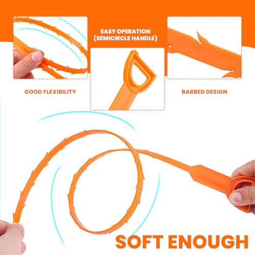 Drain Snake Clog Remover 4 Pack 20 Inch, Flexible Hair Drain Cleaner, Non-Slip Grip for Sink Shower Tub Toilet Kitchen Bathroom Clog Remover