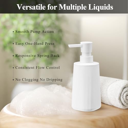 White 2 Pack Hand Soap Dispensers Set with No Rust Pump for Bathroom and Kitchen Countertops Refillable Matte Striped Plastic 8.5 oz - color: White Set of 2
