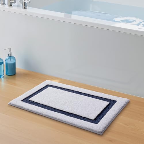 Color&Geometry White Bathroom Rugs 24x16, Extra Soft Absorbent Microfiber Bath Rug, Non-Slip Bathroom mat, Washable Plush Bath Mats for Bathroom, Shower, Bathtub, Laundry, Small, White Blue - color: E, size: 16"x24"（small）