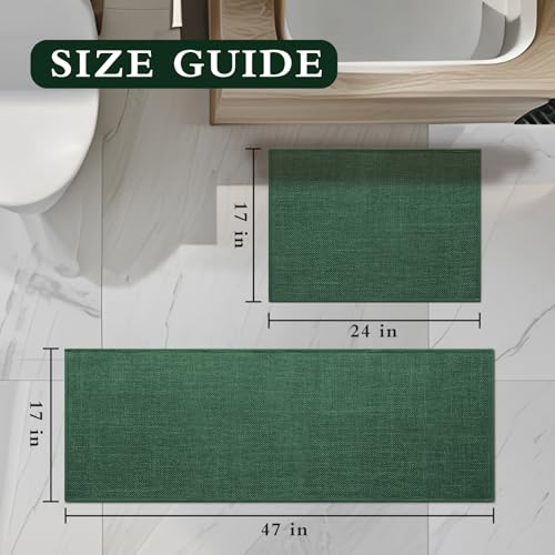 YIHOUSE Green Bathroom Rug Set, 2 Piece, 17"x24" + 17"x47", Non Slip, Quick Dry, Modern Boho Style - color: Green, size: 2 Piece (17"x24" + 17"x47")