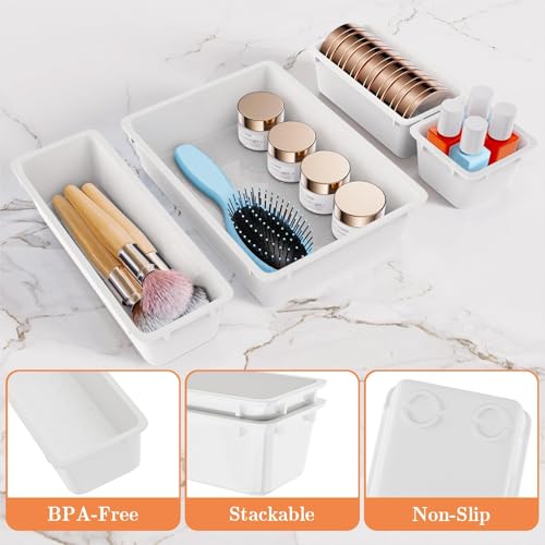 SpaceHacks 25 PCS Plastic Drawer Organizer Set, 4-Size Versatile Organizer Trays & storage Bins for Makeup, Jewelry, and Gadgets in Bathroom, Bedroom and Office, White - color: White