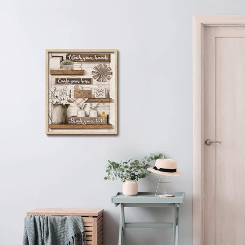 KISSFOX Framed Wall Art Bathroom Wall Decor Farmhouse Pictures Rustic Cotton Canvas Art Inspirational Quotes Paintings Artwork For Restroom - color: Vase-Bathroom, size: 16x20 in
