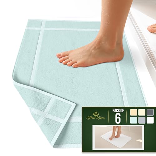 Pearl Linens Pack of 6 100% Cotton Bath Mat 18x25 inches, Soft & Absorbent Quick Dry Bathroom Mat Set, Not Bathroom Rugs, After Shower Mat, Bath Tub Mat, 781 GSM, Machine Washable, Mint Green - color: Mint Green, size: 18x25 - Set of 6