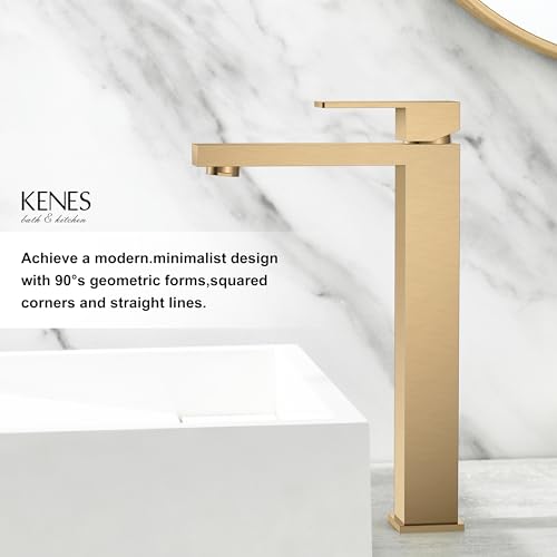 KENES Champagne Bronze Vessel Sink Faucet, Single Handle Tall Bathroom Faucet Single Hole, Bathroom Vanity Faucet with Pop Up Drain and Supply Lines, LJ-9031A-CB - color: Champagne Bronze, size: Tall