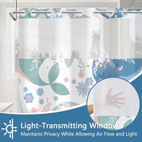 No Hook Shower Curtain with Snap-in Liner, Shower Curtains for Bathroom with Weighted Bottom & See Through Top Window, Cute Whale Fabric Shower Curtain for Home, Dormitories, and Hotel, 71 x 74 Inch - color: Cute Whales
