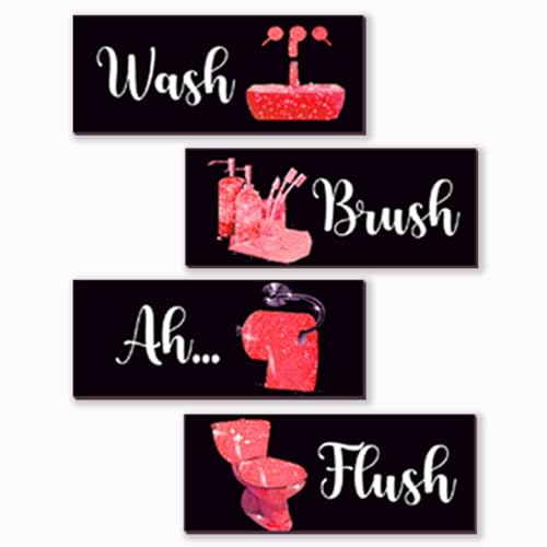 4 Pcs Red Bathroom Decor Funny Red And Black Bathroom Decor Wooden Modern Funny Glitter for Home Toilet Decoration(10x4") - color: Red, size: 10 X 4 Inch