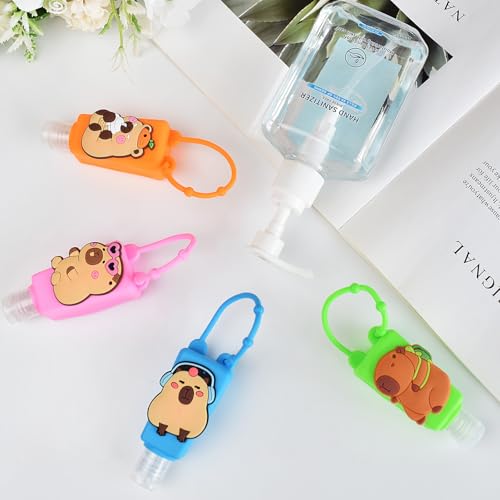 Refillable Travel Bottles Containers, 4 Pack Hand Sanitizer Travel Size Holder with Empty Silicone Clip-Filp Bottles, Leak Proof Portable Bottle for Liquid Soap, Lotion (Capybara) - color: capybara