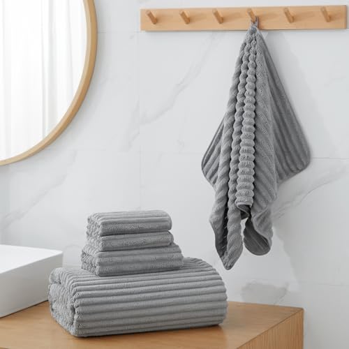 Extra Large Bath Towel Set of 6 (40"x80"),Oversized Bath Sheet Super Soft Highly Absorbent Microfibers Quick Dry Luxury Shower Towel for Bathroom Spa Gym Hotel Yoga (Grey, 6Piece) - color: Gray, size: 6Piece Towel Set