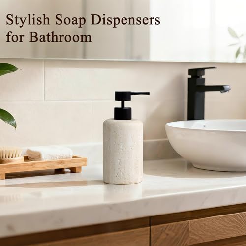 YMXYJM 2pcs/Set Hand Soap Dispenser Sets - 10.8oz Refillable Resin Liquid Soap Dispensers with Rust-Proof Pump for Bathroom Countertop or Kitchen, Faux Travertine - color: Faux Travertine
