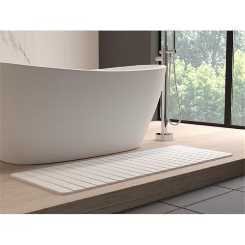 Bergamo Art Modern 58x21 Diatomite Stone Extra Large Bath Mat in White - color: White