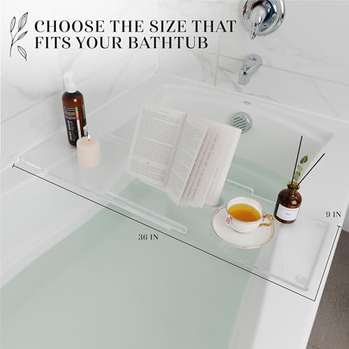36" Classic-Clear Bathtub Tray Caddy Tub Shelf, Spa Board Luxury Bathroom Bath tub Table, Waterproof Acrylic Tub Caddy Fits Across Bathtub, Book Rack, iPad, Easy To Clean (36") - size: 36"
