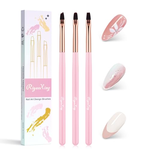 Nail Art Clean Up Brushes - 3Pcs Nail Art Brush Set with Flat/Oval/Fine Angled Gel Brush, Nail Extension Tool for Professional DIY Home Salon(Clear Pink) - color: Clear Pink