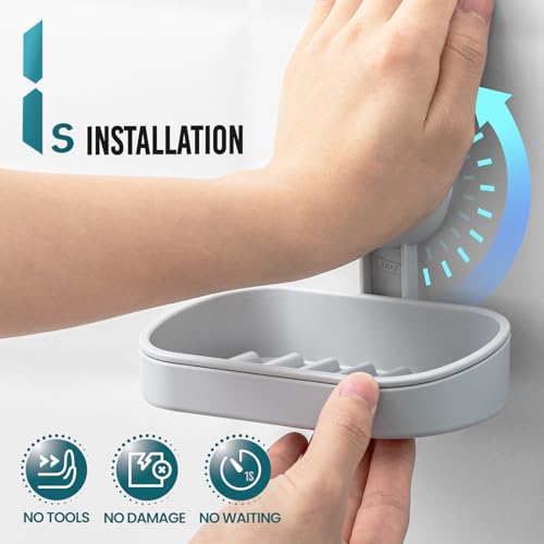 TAILI Soap Holder Soap Dish for Shower, Suction Cup Soap Holder for Shower Wall, Bathroom Accessories, Removable Strong Hold Soap Saver, Drill Free, Grey - color: Grey, size: 1 Tier