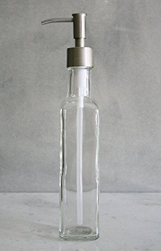 Rail19 French Vessel Glass Soap Dispenser with Metal Pump - Refillable Hand Soap, Lotion & Sanitizer for Sinks and Small Countertops, 8.5oz (Stainless Rustic) - color: Stainless Rustic