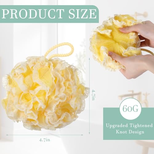 Sunnyray 4 Pack Loofah Bath Sponge Lace Mesh Set Large 60g Shower Poufs Body Scrubber Bath Loofah Ball Body Wash Sponge Exfoliating Scrubber Luffa Puff for Women Men Cleanse Skin Accessories(Fresh) - color: Fresh