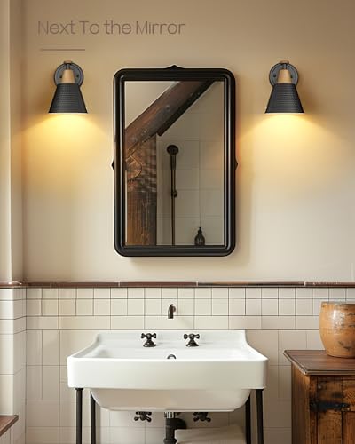 FEMILA Black Wall Sconces, Rustic Industrial Wall Lamps, 1-Light Sconces Wall Lighting with Hammered Metal Shade, Bathroom Vanity Light Fixture for Bedroom Living Room Kitchen,4FG59B BK - color: Matte Black, size: 6"