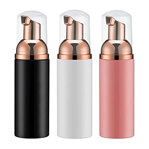 Travel Foam Pump Bottle - 2oz Small Size Foaming Hand Soap Dispenser - Mini Portable Mousse Lash Shampoo Kit Container for Hair - Empty Leak Proof Rose Gold &Black,White,Pink Foamer 3Pack - color: Rosegold Bwp