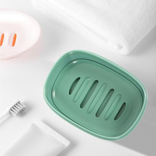NUOBESTY Portable Waterproof Soap Dish with Lid 2pcs Set (Green Square Green Rectangle) Household Soap Case for Travel and Bathroom with Drainage for Home Use