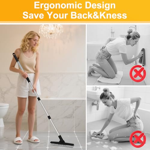 2 Pack Grout Brush with Long Handle, Swivel Cleaning Grout Line Scrubber - Extendable Durable Handle Grout Cleaner Brush for Bathroom,Tile,Baseboard,Walk in Shower,Corner & Narrow Space (Black) - color: Black