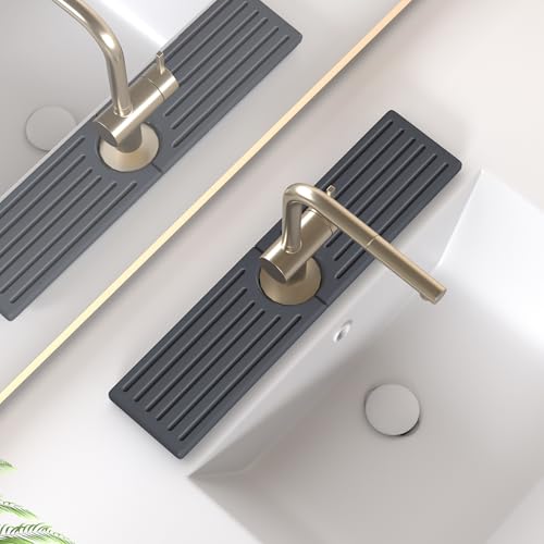 Stone Faucet Mat for Kitchen Sink, Water Absorbing Sink Water Splash Guard, Fast-Drying Kitchen Sink Faucet Mat, Durable Protector and Stone Drying Mat for Kitchen Counter & Bathroom Sink - color: Dark Gray Style 1, size: 15.8" x 4"