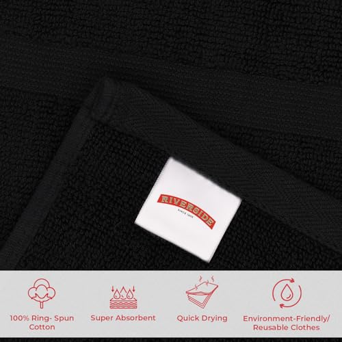 RIVERSIDE Bath Mat Set of 2 - Black Bath Mats 21x34 Inches, Not a Bathroom Rug, 100% Ring Spun Cotton, Super Soft & Highly Absorbent Bathroom Floor Mats - color: Black, size: Bath Mat (PK 2)