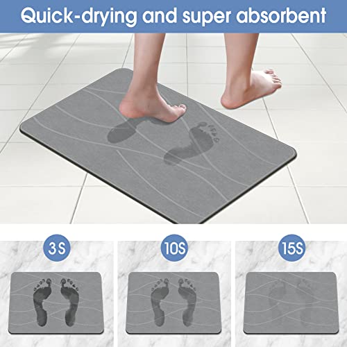 Veeloim Stone Bath Mat Diatomaceous Earth Shower Mat Non-Slip Super Absorbent Diatomite Stone Bath Mats for Bathroom Floor Quick Drying Natural Easy to Clean(23.6''×15.4" Gray) - color: Line1-grey