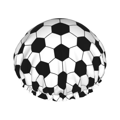 Sport Football Pattern Shower Cap For Women Reusable Waterproof Double Layers Bath Cap Hair Protection Elastic Ladies Spa Salon Shower Hat - color: Football Pattern