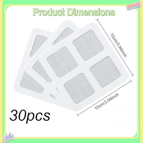 Disposable Shower Drain Hair Catcher, 30 Pack Peel-Stick Mesh, 3.94 Inch | Fiberglass Mesh Traps Hair, Pet Fur and Debris; Adhesive Fits Flat Shower, Tub, Sink and Laundry Drains up to 4 in - size: 30pcs