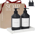 Modern Black Kitchen Soap Dispenser Set with Tray, Lotion Dishwashing Liquid Detergent Hand and Dish Soap Dispenser Set, Dual Refillable Pump Bottles for Kitchen and Bathroom Countertop Farmhouse - color: Sophisticated Black
