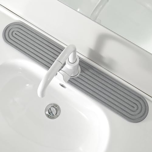 dophee Faucet Mat for Kitchen Sink, Diatomite Fast Drying Stone Sink Tray Faucet Splash Guard Absorbent Mat for Bathroom Counter, 23.3"x3.9", Dark Grey - color: Dark Gray
