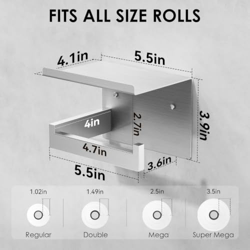 Auxmir Self Adhesive Toilet Paper Holder with Shelf, Premium SUS304 Stainless Steel Rustproof Wall Mounted Toilet Roll Holder, Toilet Tissue Holder for Bathroom Shower Washroom Kitchen RV, Silver - color: Tp Holder With Shelf-silver