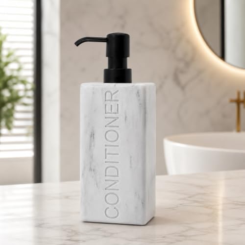 Rectangular Resin Dispenser Premium Bathroom Shampoo Conditioner Body Wash Bottle Modern Refillable Pump Design - color: Marble