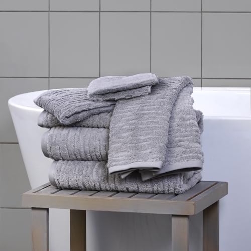 SKL Home CloudSoft 100% Cotton Luxury 6-Piece Towel Set, 600 GSM, Ultra Plush & Absorbent - 2 Bath Towels, 2 Hand Towels, 2 Washcloths, Gray - color: Gray, style: 6-Piece Towel Set