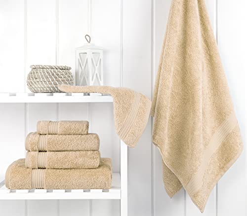 Cotton Paradise 100% Cotton Turkish Towel Set, Soft Absorbent Quick Dry, 6 Piece Towel Set, Beige - color: Beige, size: 6 PC SET (27x54" + 16x28" + 13x13")
