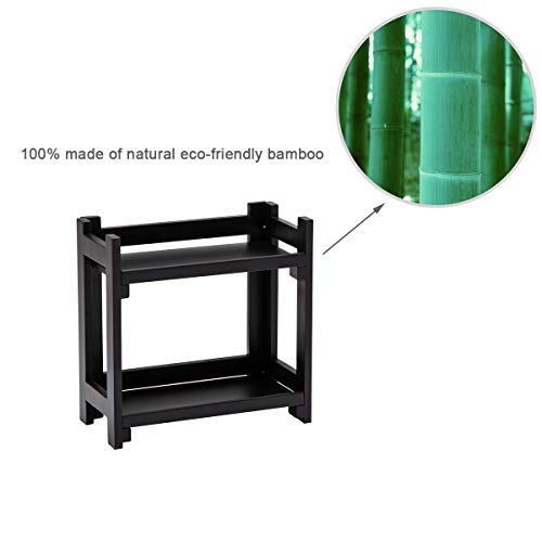 GOBAM Bamboo Makeup Organizer, Black Vanity Storage Box, Multi-Purpose Storage for Skincare, Toiletries and Desktop, 2-Tier Cosmetic Organizer Shelf for Bathroom, Countertop, Kitchen, Office - size: Without Drawer